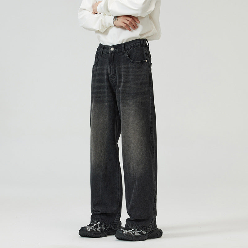 JIAMU three-color baggy jeans straight-leg loose wide-leg jeans washed with elastic bands