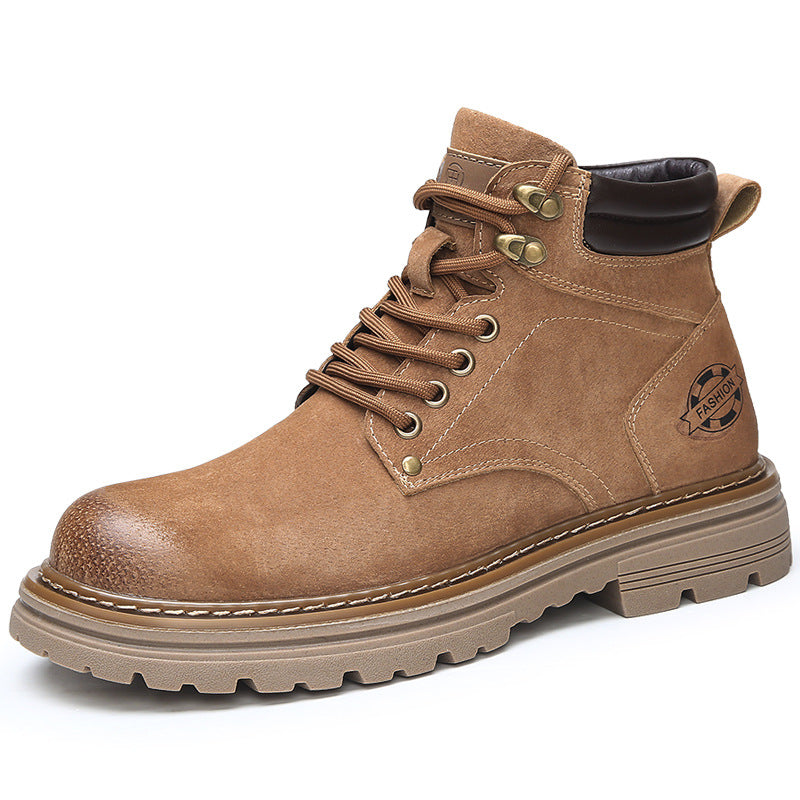 Autumn and winter Martin boots, genuine leather couple style outdoor hiking and mountaineering big yellow boots, thick-soled workwear boots for women