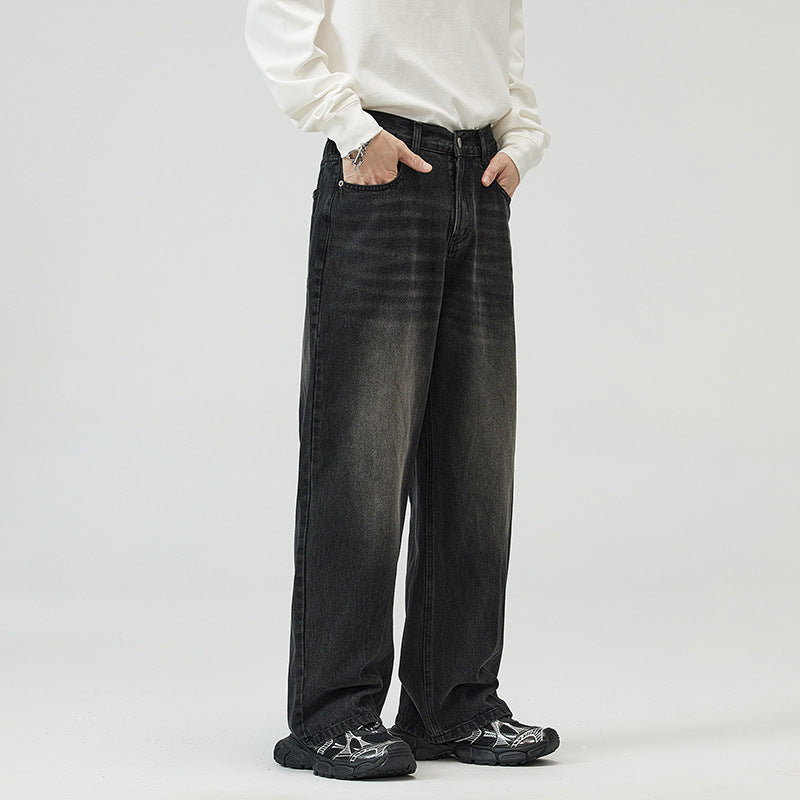 LKTM Men's Wear # Four Seasons -style straight-leg semi-elastic skinny jeans and retro wide-leg long pants