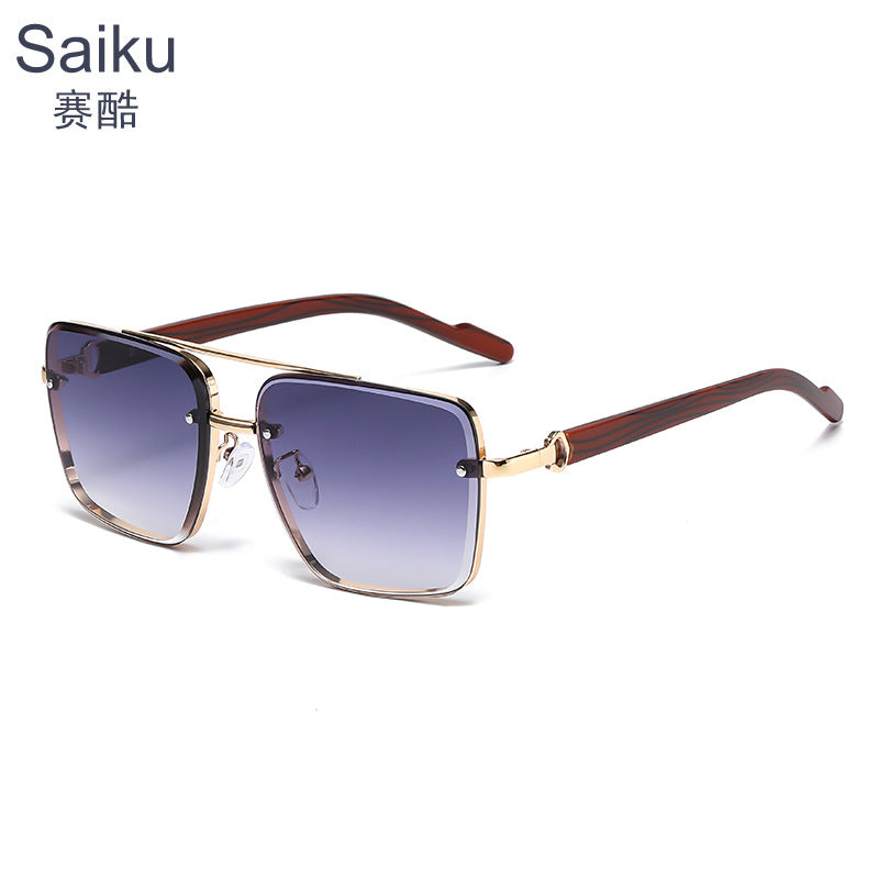 Metal double-beam men's anti-wood temple anti-blue light men's glasses