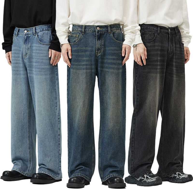 LKTM Men's Wear # Four Seasons -style straight-leg semi-elastic skinny jeans and retro wide-leg long pants