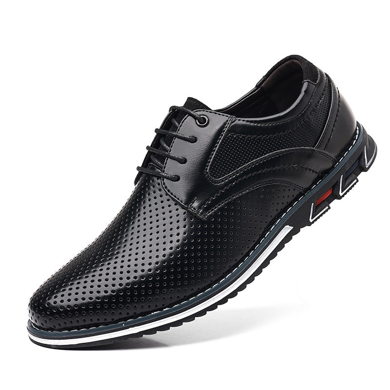 Large-sized men's shoes, fashionable, lightweight and casual leather shoes, lace-up for all seasons men's single shoes batch