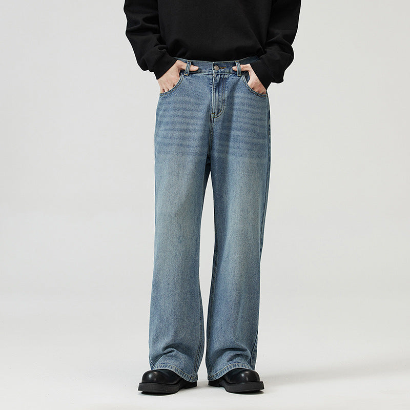 JIAMU three-color baggy jeans straight-leg loose wide-leg jeans washed with elastic bands