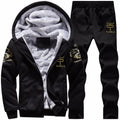 Cross border winter casual sports suit men's hooded and plush thick long sleeve pants two-piece large-size loose trend