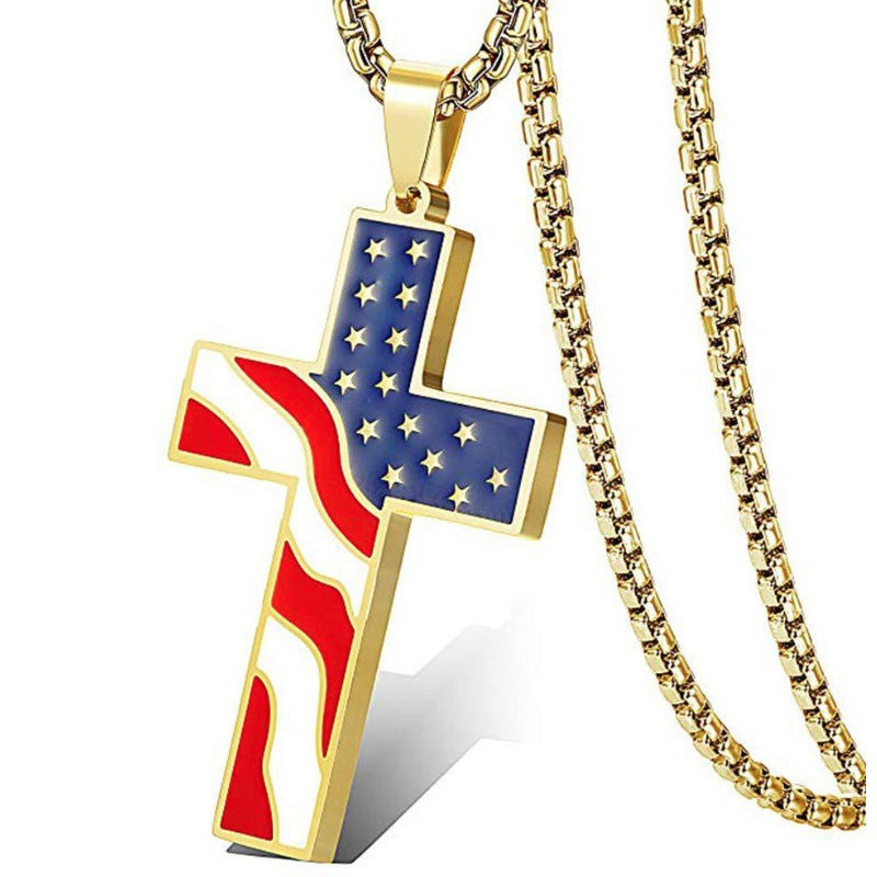 American cross pendant with oil drip, long style
