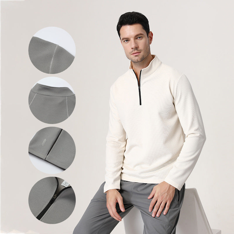 Spring LULU semi-zipper quick-drying clothes, long-sleeved tops, men's outdoor T-shirts, training, cycling, running and fitness wear