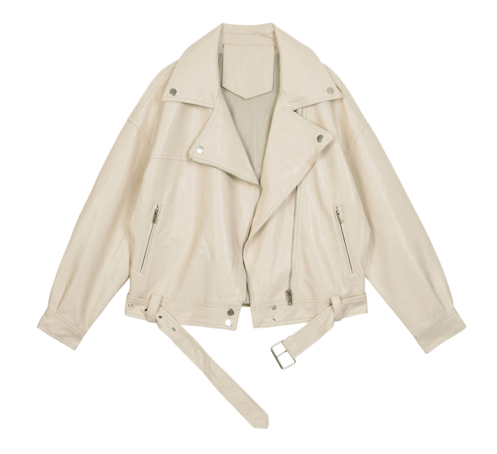 European station belt-belt, all leather jacket, women's lapel, regular sleeve, short straight tube, zipper jacket, all coat