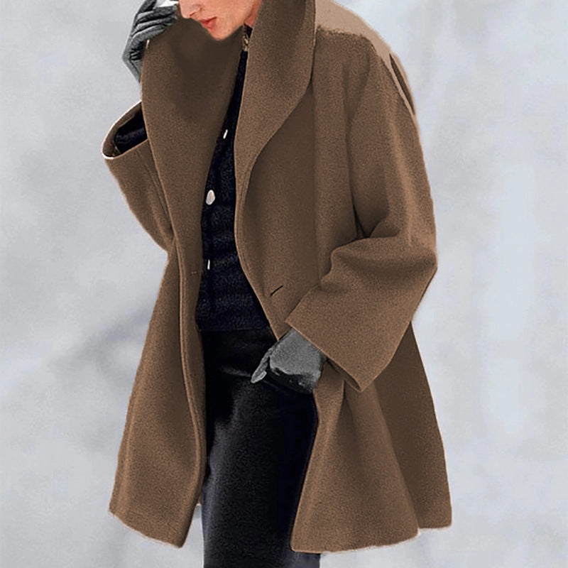 Women's autumn and winter coats: multi-colored round-neck loose hooded coat, woolen overcoat
