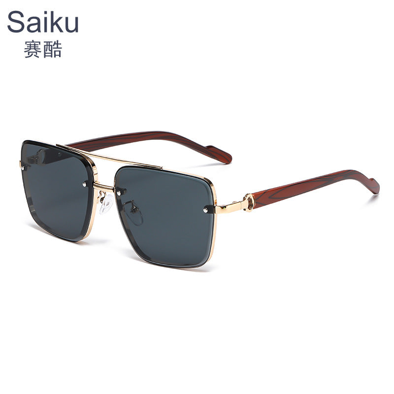 Metal double-beam men's anti-wood temple anti-blue light men's glasses