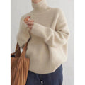 European autumn and winter high-neck sweaters for women, loose and versatile knitted pullover, laid-back style base layer, women's top in coffee color