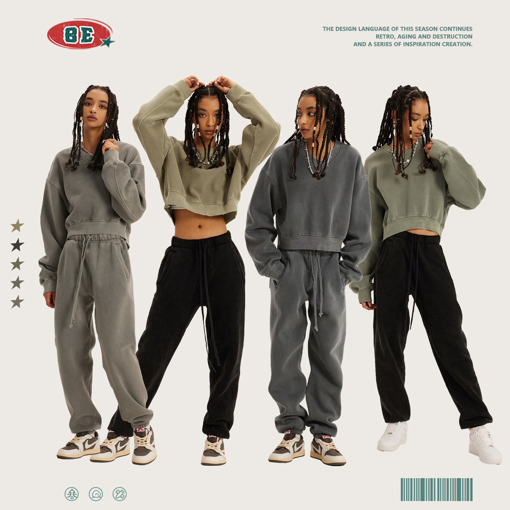 BE women's Clothing: V-neck hoodie with fleece for autumn and winter wash, short top for hot girls, versatile