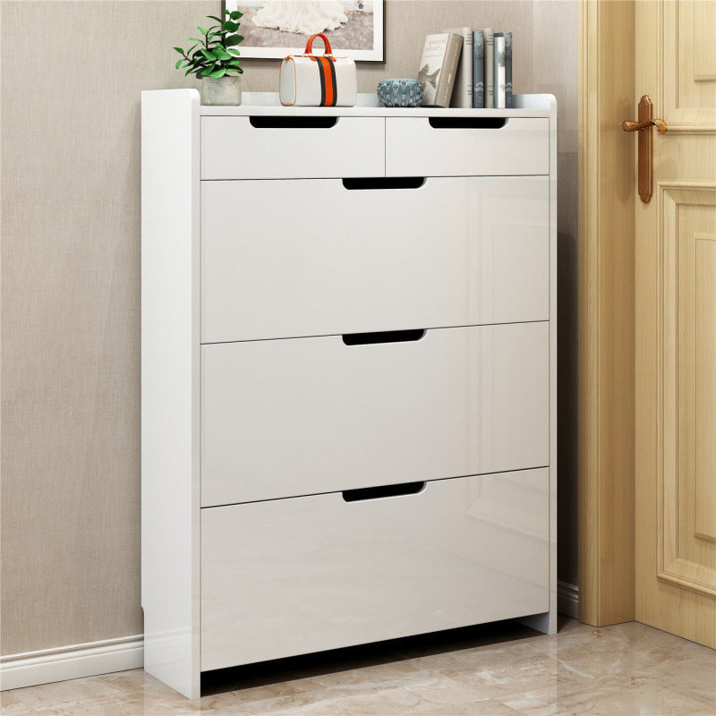 The flip-top shoe cabinet rack is 17cm thick, ultra-thin, narrow, simple and economical for the entrance hall. It is a large-capacity white shoe kitchen at the door