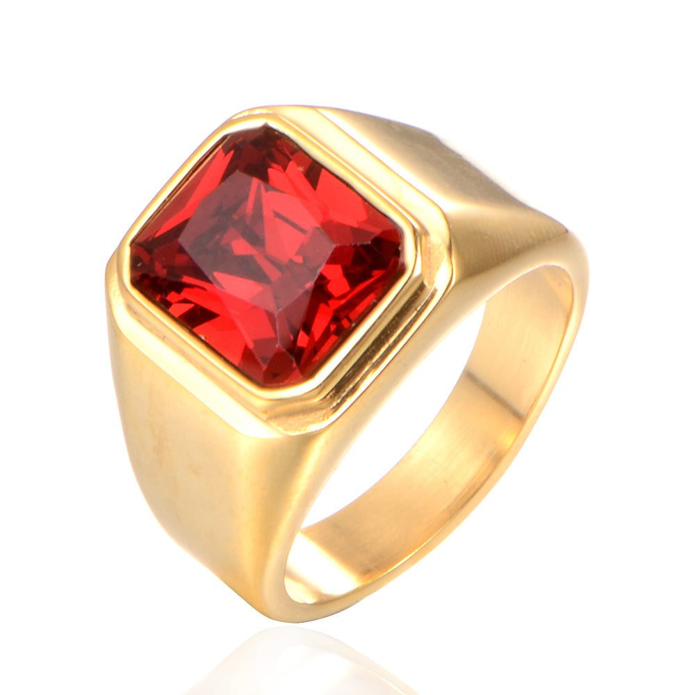 Square gem trendy men's ring HFJ342