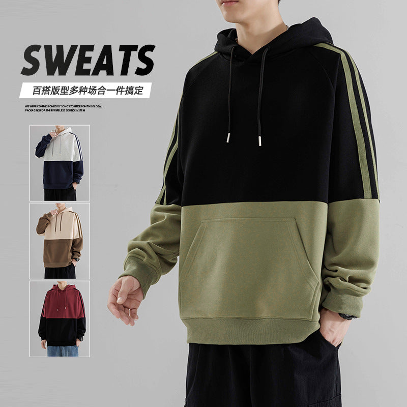 Men's hooded spring and autumn loose long-sleeved round-neck base layer, couple's casual top for women