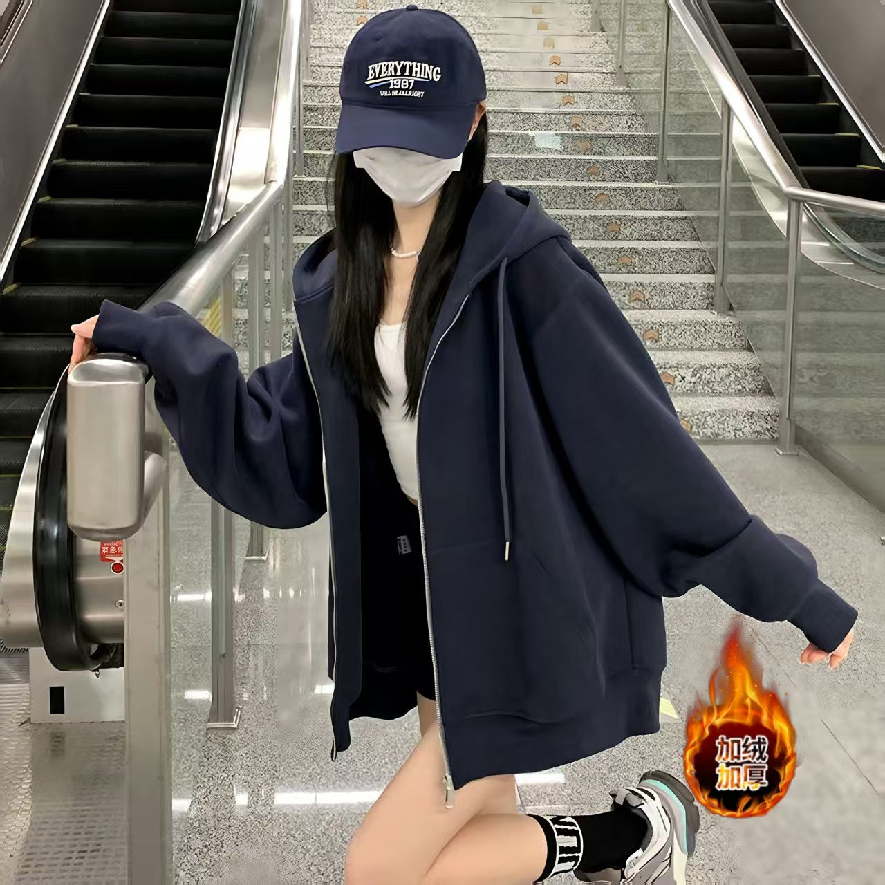 Autumn coats for women, spring and autumn hooded sweatshirts for women, early autumn grey cardigan tops for women