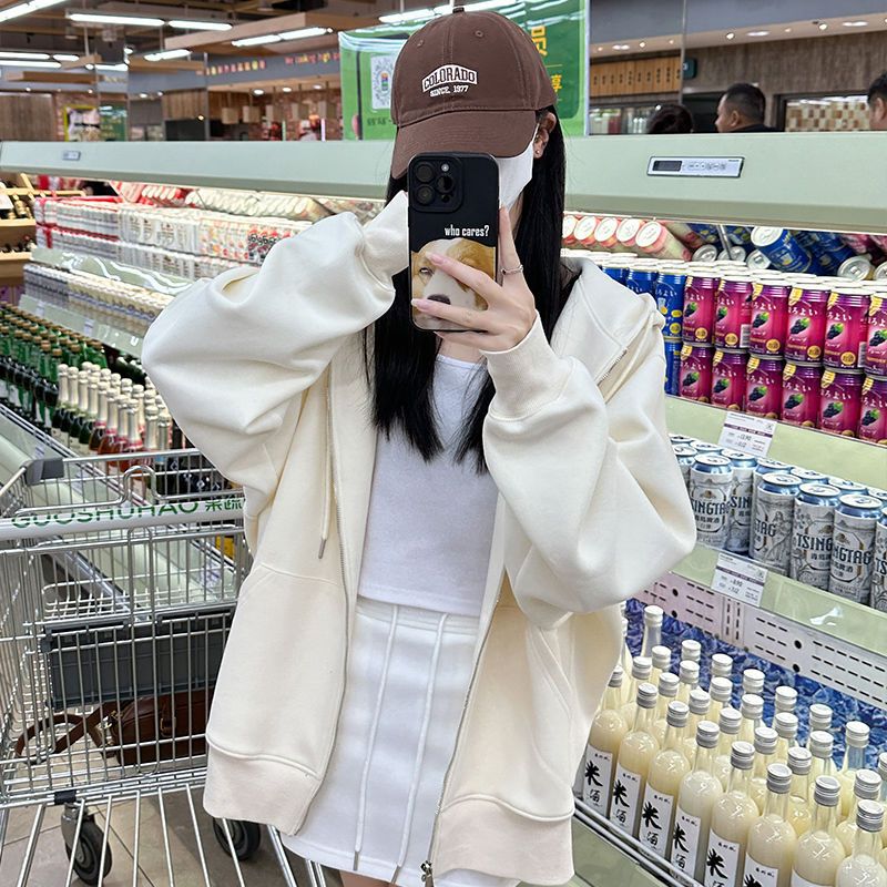 Autumn coats for women, spring and autumn hooded sweatshirts for women, early autumn grey cardigan tops for women