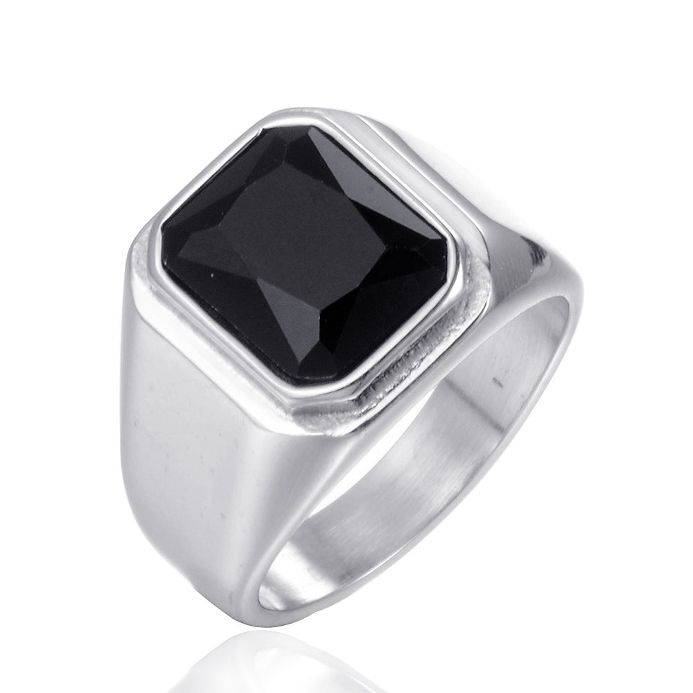 Square gem trendy men's ring HFJ342