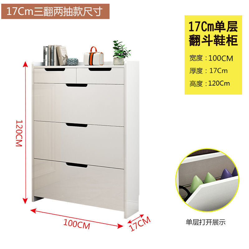 The flip-top shoe cabinet rack is 17cm thick, ultra-thin, narrow, simple and economical for the entrance hall. It is a large-capacity white shoe kitchen at the door
