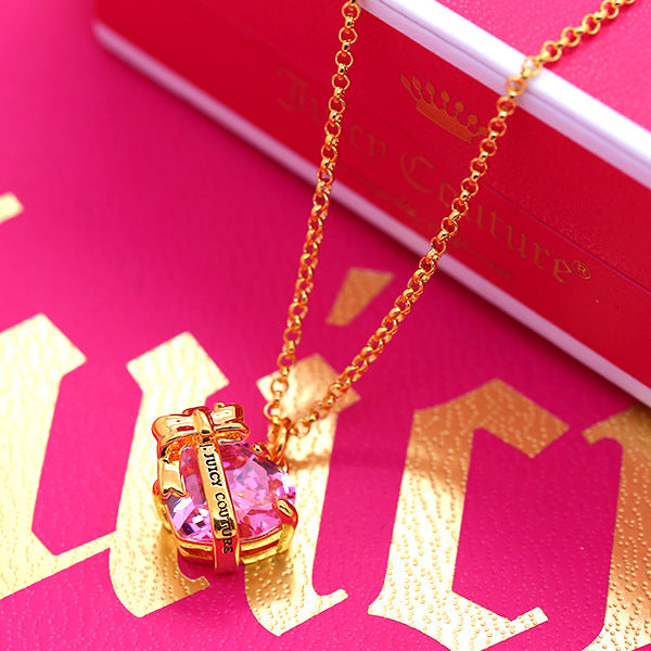 candy-colored heart-shaped crystal collarbone chain, versatile heart bow for girls