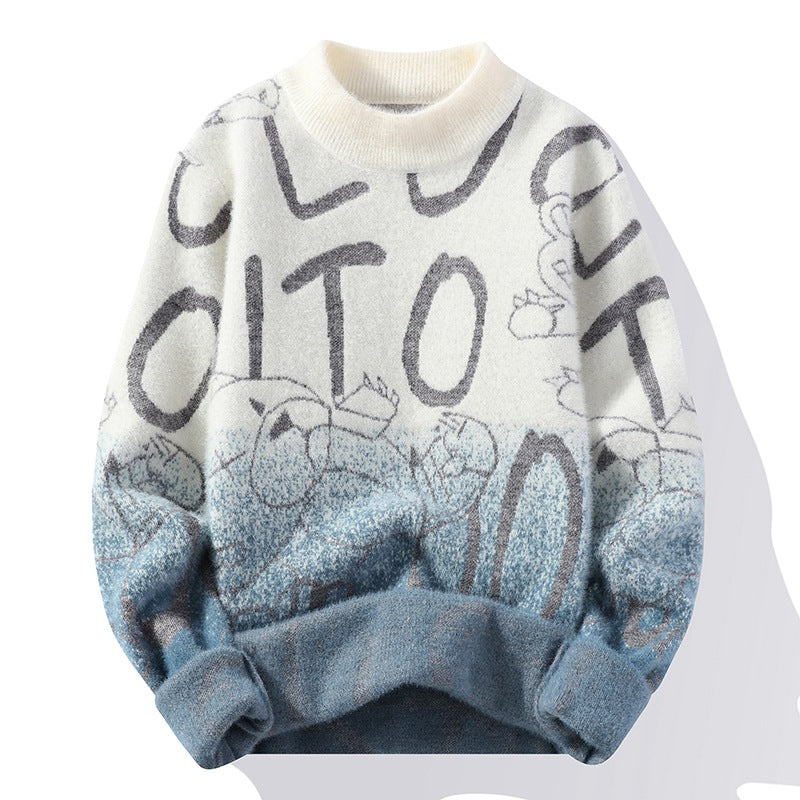 High-neck sweater for boys in autumn and winter: 15. Thick and warm knitted sweater for junior high school students; 13. Gradient color sweater for boys