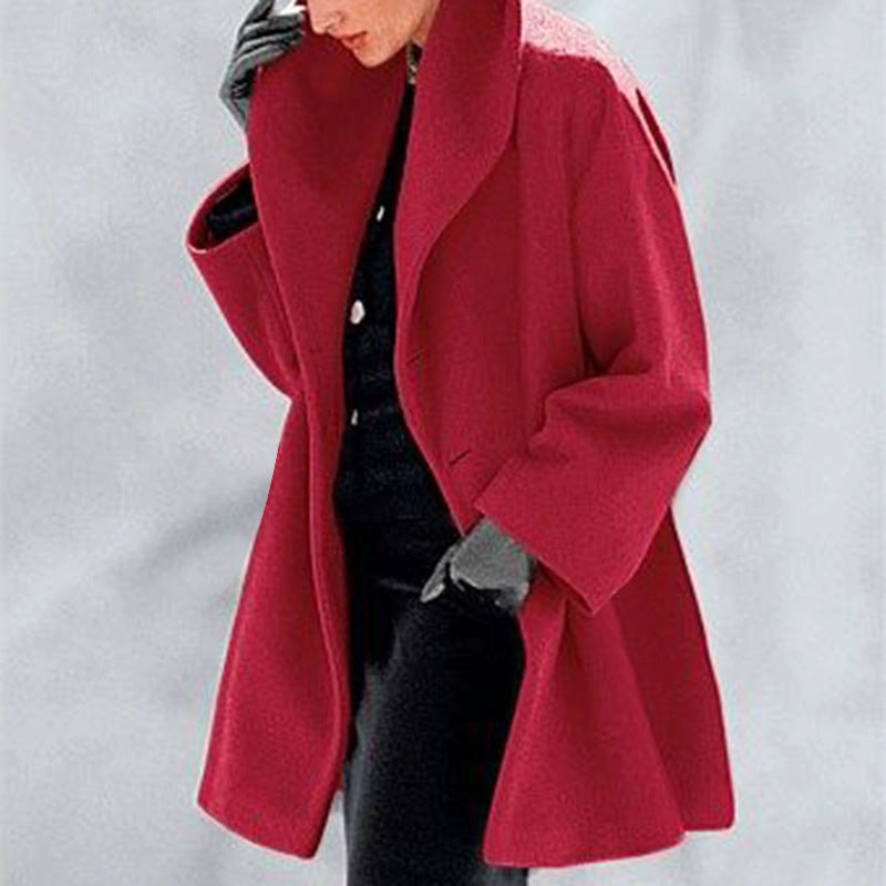 Women's autumn and winter coats: multi-colored round-neck loose hooded coat, woolen overcoat
