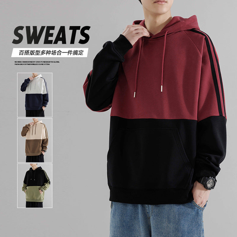 Men's hooded spring and autumn loose long-sleeved round-neck base layer, couple's casual top for women